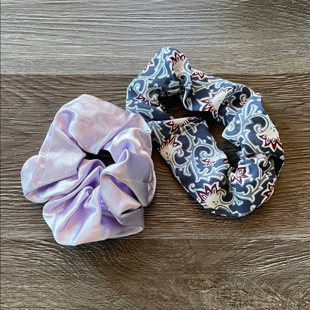 Set of Two Scrunchies - Purple and Blue Patterned